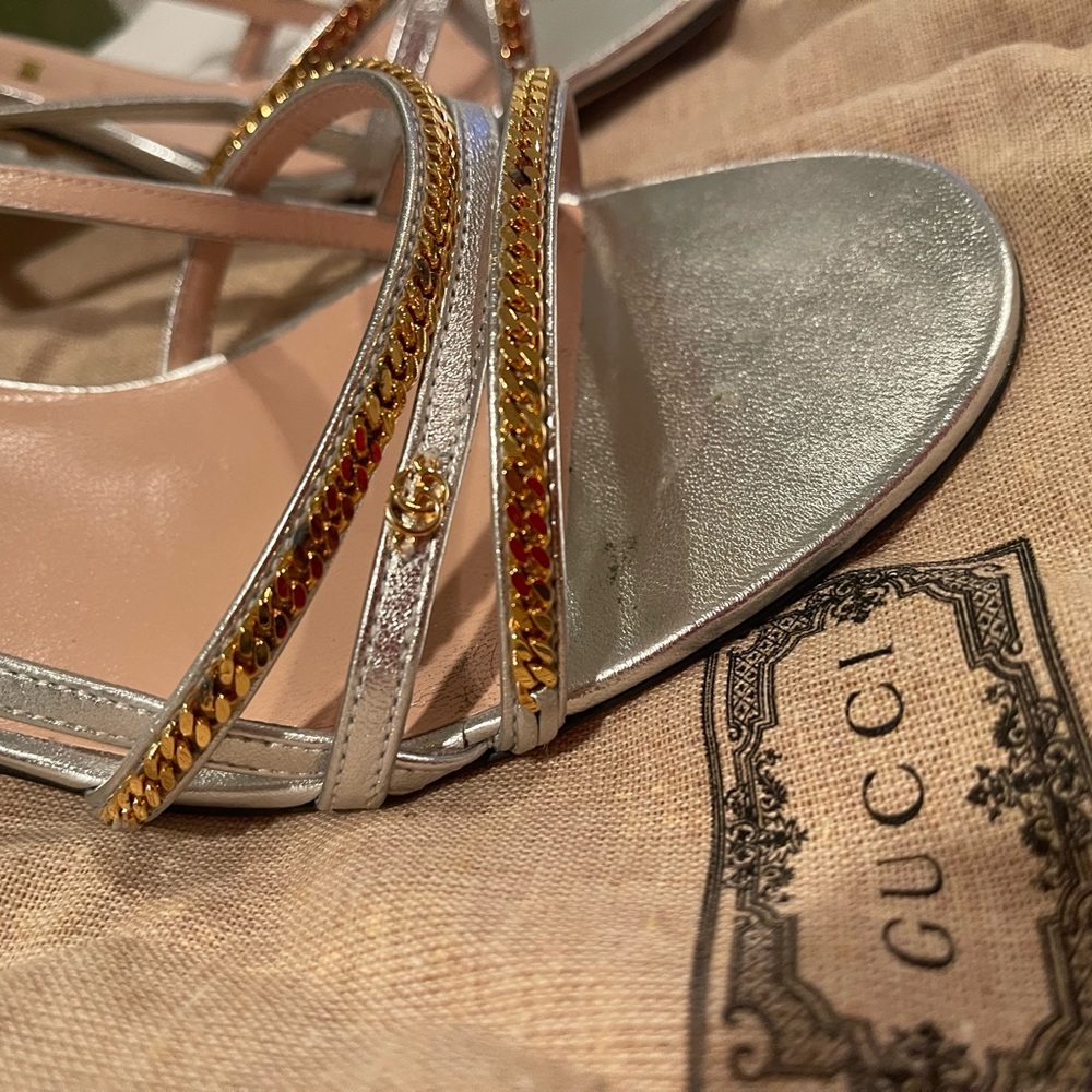 Gucci Silver and Gold Strappy Heels - Picture 2 of 7